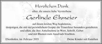 Traueranzeige von Gerlinde Ehmeier von Allgäuer Zeitung, Marktoberdorf