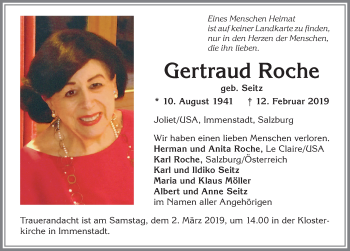 Traueranzeige von Gertraud Roche von Allgäuer Anzeigeblatt