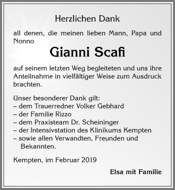 Traueranzeige von Gianni Scafi von Allgäuer Zeitung,Kempten