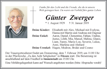 Traueranzeige von Günter Zwerger von Allgäuer Zeitung