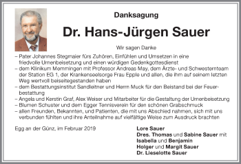 Traueranzeige von Hans-Jürgen Sauer von Memminger Zeitung