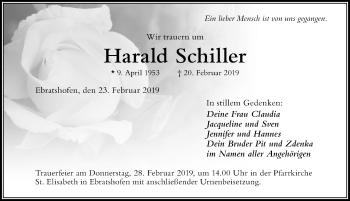 Traueranzeige von Harald Schiller von Der Westallgäuer