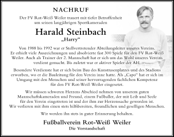 Traueranzeige von Harald Steinbach von Der Westallgäuer