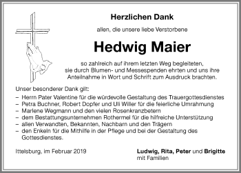 Traueranzeige von Hedwig Maier von Memminger Zeitung