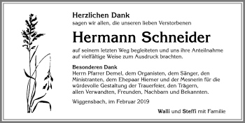 Traueranzeige von Hermann Schneider von Allgäuer Zeitung,Kempten