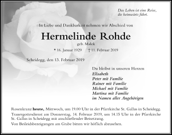Traueranzeige von Hermelinde Rohde von Der Westallgäuer