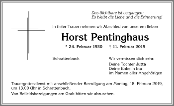 Traueranzeige von Horst Pentinghaus von Allgäuer Zeitung,Kempten