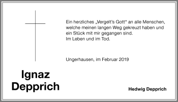Traueranzeige von Ignaz Depprich von Memminger Zeitung
