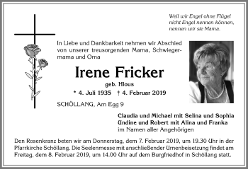 Traueranzeige von Irene Fricker von Allgäuer Anzeigeblatt