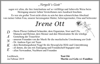 Traueranzeige von Irene Ott von Allgäuer Zeitung, Füssen