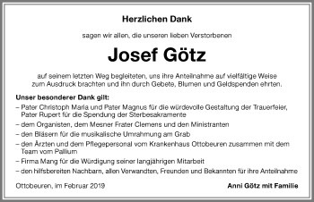 Traueranzeige von Josef Götz von Memminger Zeitung