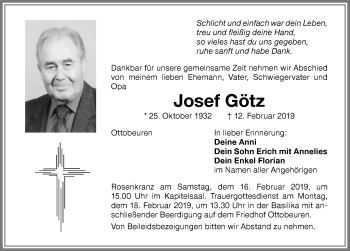 Traueranzeige von Josef Götz von Memminger Zeitung