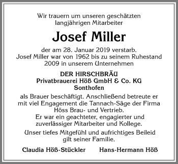 Traueranzeige von Josef Miller von Allgäuer Anzeigeblatt