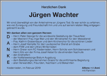 Traueranzeige von Jürgen Wachter von Memminger Zeitung