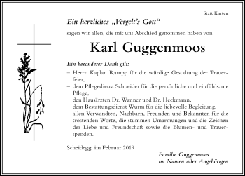 Traueranzeige von Karl Guggenmoos von Der Westallgäuer