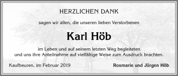 Traueranzeige von Karl Höb von Allgäuer Zeitung, Kaufbeuren/Buchloe