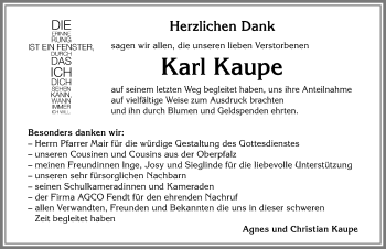 Traueranzeige von Karl Kaupe von Allgäuer Zeitung, Marktoberdorf