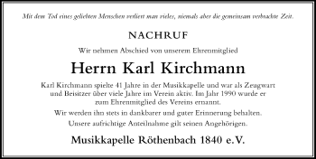 Traueranzeige von Karl Kirchmann von Der Westallgäuer
