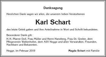 Traueranzeige von Karl Schart von Allgäuer Zeitung,Kempten