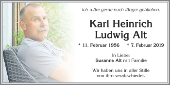 Traueranzeige von Karl Heinrich Ludwig Alt von Allgäuer Zeitung, Kaufbeuren/Buchloe