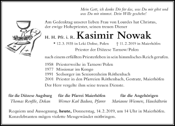 Traueranzeige von Kasimir Nowak von Der Westallgäuer