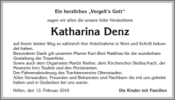 Traueranzeige von Katharina Denz von Allgäuer Anzeigeblatt