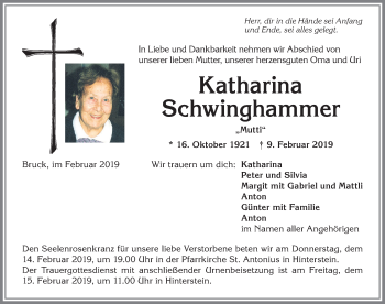Traueranzeige von Katharina Schwinghammer von Allgäuer Anzeigeblatt