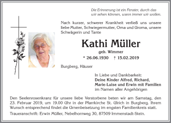 Traueranzeige von Kathi Müller von Allgäuer Anzeigeblatt