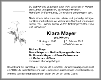 Traueranzeige von Klara Mayer von Memminger Zeitung