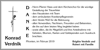 Traueranzeige von Konrad Verdnik von Allgäuer Zeitung, Füssen
