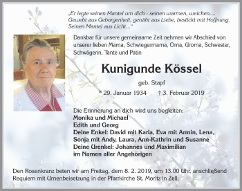Traueranzeige von Kunigunde Kössel von Allgäuer Zeitung, Füssen