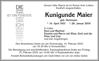 Traueranzeige von Kunigunde Maier von Allgäuer Zeitung, Marktoberdorf