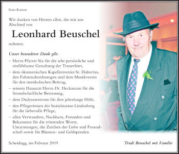 Traueranzeige von Leonhard Beuschel von Der Westallgäuer