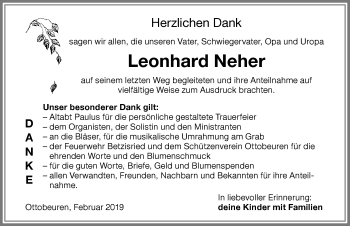 Traueranzeige von Leonhard Neher von Memminger Zeitung