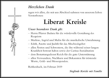 Traueranzeige von Liberat Kreisle von Der Westallgäuer