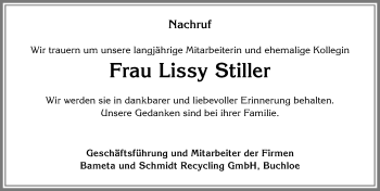 Traueranzeige von Lissy Stiller von Allgäuer Zeitung