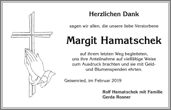 Traueranzeige von Margit Hamatschek von Allgäuer Zeitung, Marktoberdorf