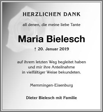 Traueranzeige von Maria Bielesch von Memminger Zeitung