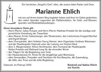 Traueranzeige von Marianne Ehlich von Allgäuer Zeitung, Kaufbeuren/Buchloe