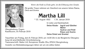 Traueranzeige von Martha Lill von Allgäuer Zeitung