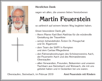 Traueranzeige von Martin Feuerstein von Allgäuer Anzeigeblatt