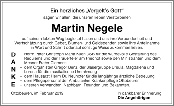 Traueranzeige von Martin Negele von Memminger Zeitung