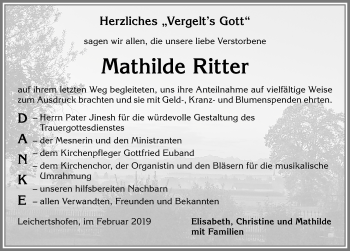 Traueranzeige von Mathilde Ritter von Allgäuer Zeitung, Marktoberdorf