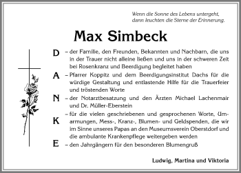 Traueranzeige von Max Simbeck von Allgäuer Anzeigeblatt