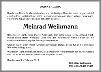 Traueranzeige von Meinrad Weikmann von Allgäuer Zeitung, Kaufbeuren/Buchloe