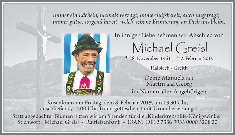  Traueranzeige für Michael Greisl vom 06.02.2019 aus Allgäuer Zeitung, Füssen