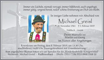 Traueranzeige von Michael Greisl von Allgäuer Zeitung, Füssen
