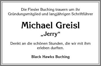 Traueranzeige von Michael Greisl von Allgäuer Zeitung, Füssen