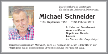 Traueranzeige von Michael Schneider von Allgäuer Zeitung, Kaufbeuren/Buchloe