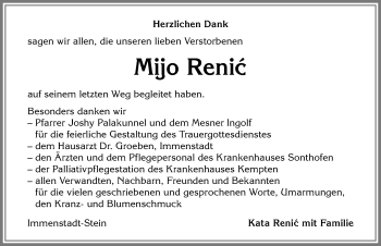 Traueranzeige von Mijo Renic von Allgäuer Anzeigeblatt